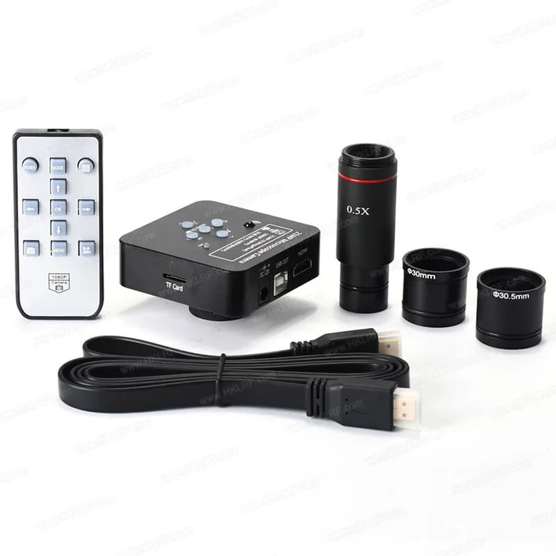 Microscopio industriale elettronico 2K 21MP 1080P 60FPS USB + adattatore con attacco C 0,5X + cavo USB + telecomando