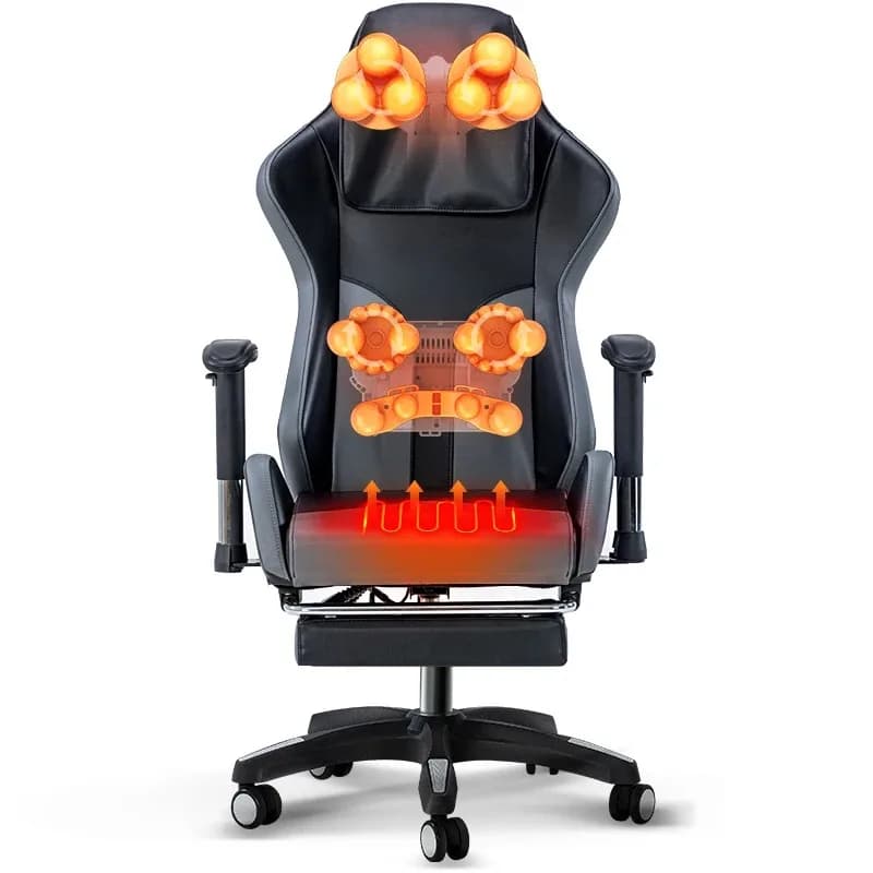 Poltrona da Gaming Elettrica con Massaggio, Reclinabile Ergonomica, Massaggiatore Riscaldato per Schiena e Collo, Sedia da Ufficio in Pelle con Schienale Alto