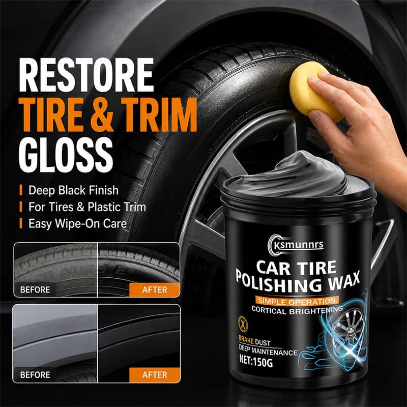 150g Car Tire Wax, Blackening Gloss Repair Cream for Auto and Motorcycle Tires, Anti-Aging Crack Protection and Tire Care