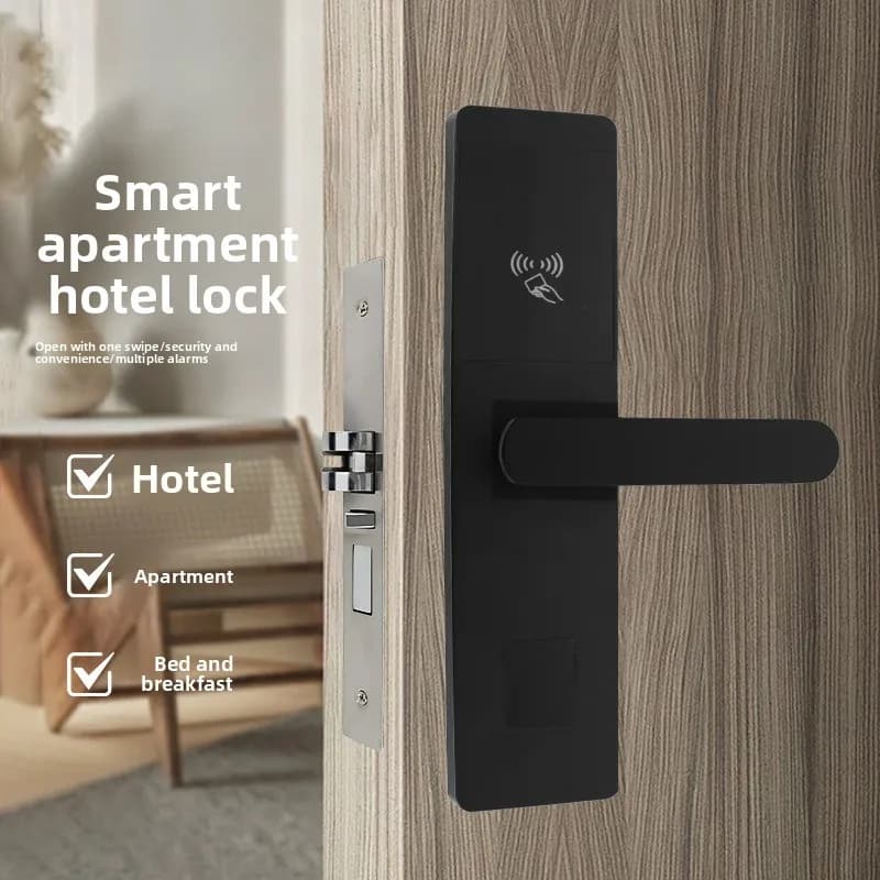 Serratura per porta intelligente con scheda magnetica per camera d'albergo Appartamento per hotel Sistema di gestione della cintura a induzione con scheda IC Chiave meccanica Serratura per porta in legno