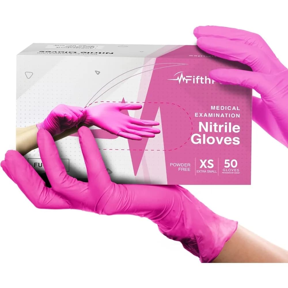 Guanti monouso in nitrile rosa caldo fucsia - Nitrile da 3 mil - Senza polvere e lattice - Guanti chirurgici per esami medici