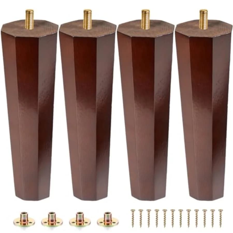 Set di 4 Gambe in Legno per Mobili - Piedini di Ricambio in Legno di Gomma per Divano, Panca, Letto, Divano Componibile