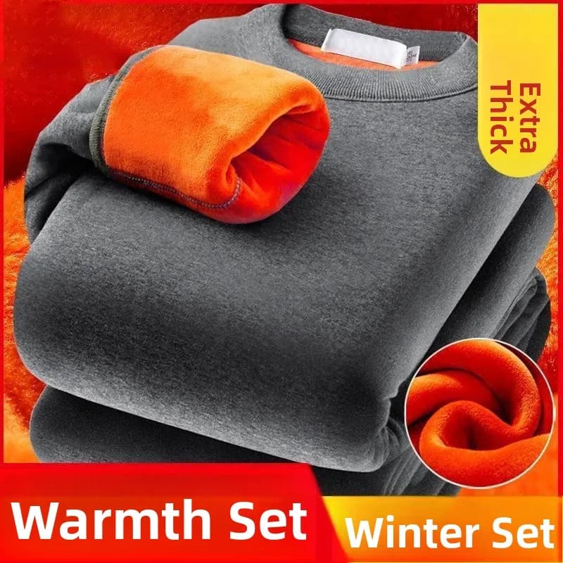 Thickened Fleece Warm Underwear Set Gold Velvet Base Layer Autumn Winter Clothes Youth Men's Long Sleeve Pants Sleepwear