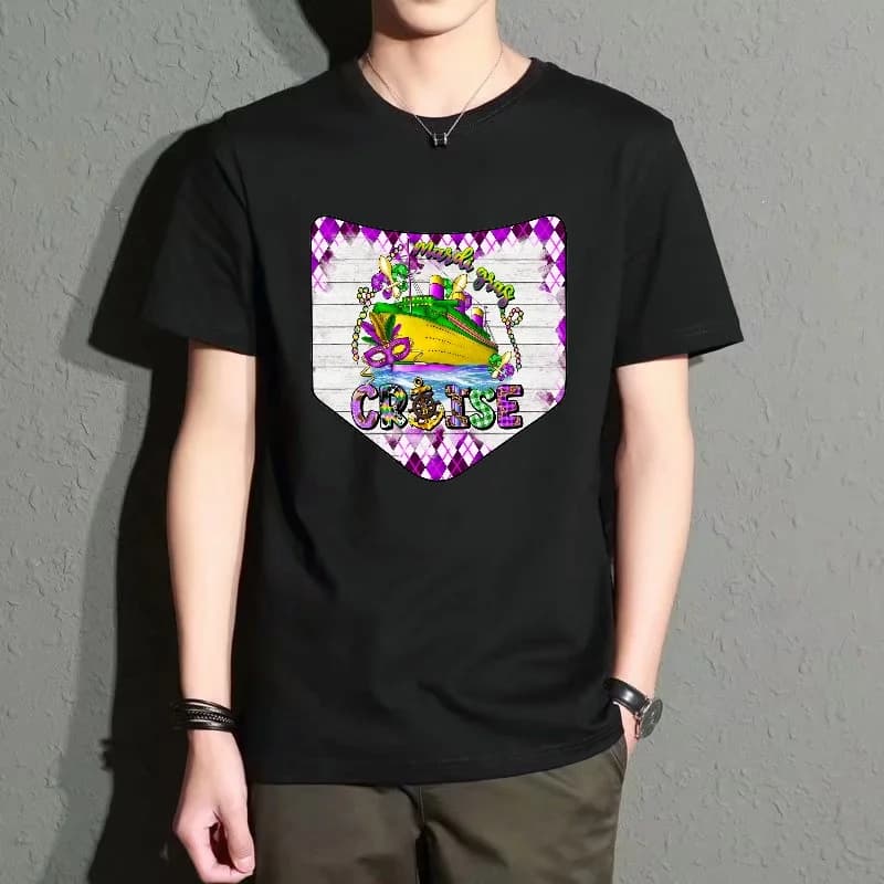 Men's Black Round-Neck Short-Sleeved T-Shirt, Casual Top with Fun Printed Patterns, Everyday Street Fashion Outfit, Comfortable, Breathable, Loose Fit, Summer Fashion Item