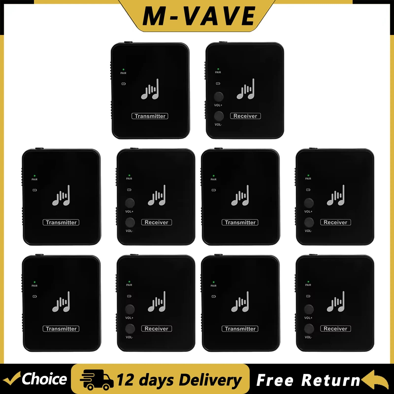M-VAVE WP-10 2.4GHz Wireless Earphone Monitor System Rechargeable Transmitter Receiver Support Stereo Mono Recording Function