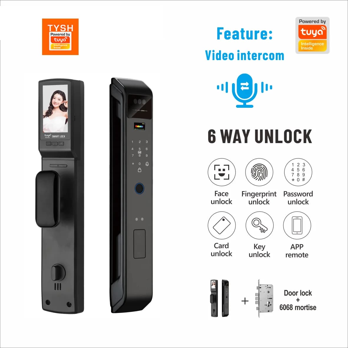 TYSH Riconoscimento facciale 3D Impronta digitale biometrica Smart Door Lock Videocitofono Tuya Wifi Serrature digitali