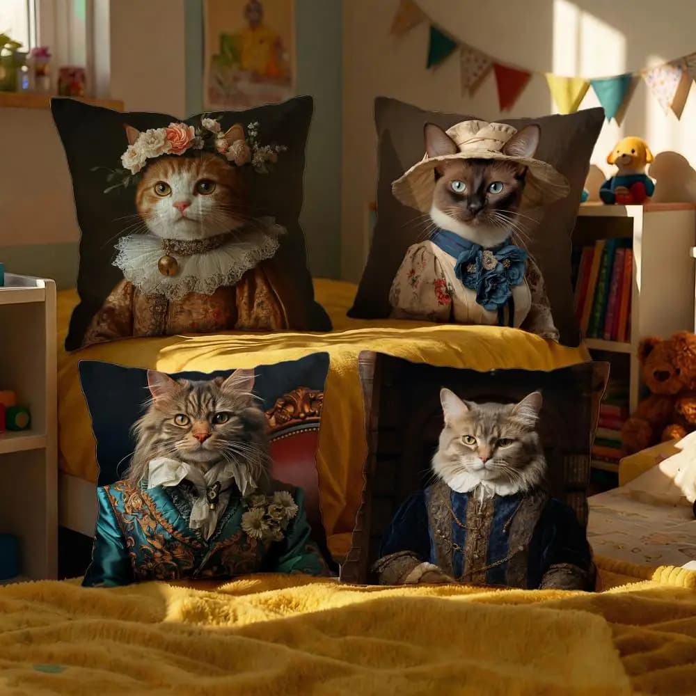 Art Renaissance Royal Cat Funny Cushion Cover Fodere per cuscini decorativi Fodere per divano 50x50 Cuscino 4 pezzi 45x45 40x40 Federe