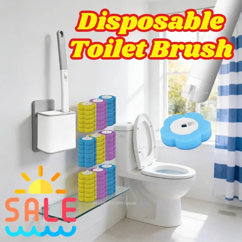 Spazzola per WC Usa e Getta con Manico Lungo Montabile a Parete, Set di Accessori per la Pulizia del Bagno