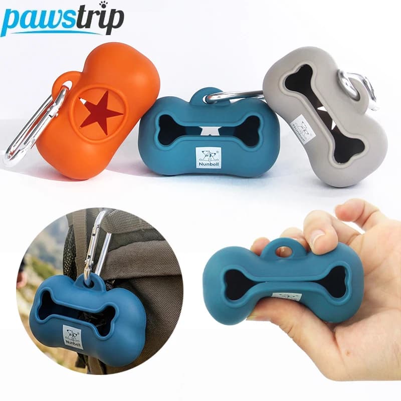 Dispenser per Sacchetti per Escrementi di Cane in Silicone, Portatile e Resistente, con 1 Rotolo di Sacchetti, per Uso Esterno