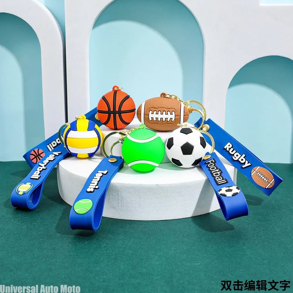Football Basketball Volleyball Tennis Rugby Mini PVC Keychain, Sports Ball Pendant for Backpack & Bag, Creative Accessory