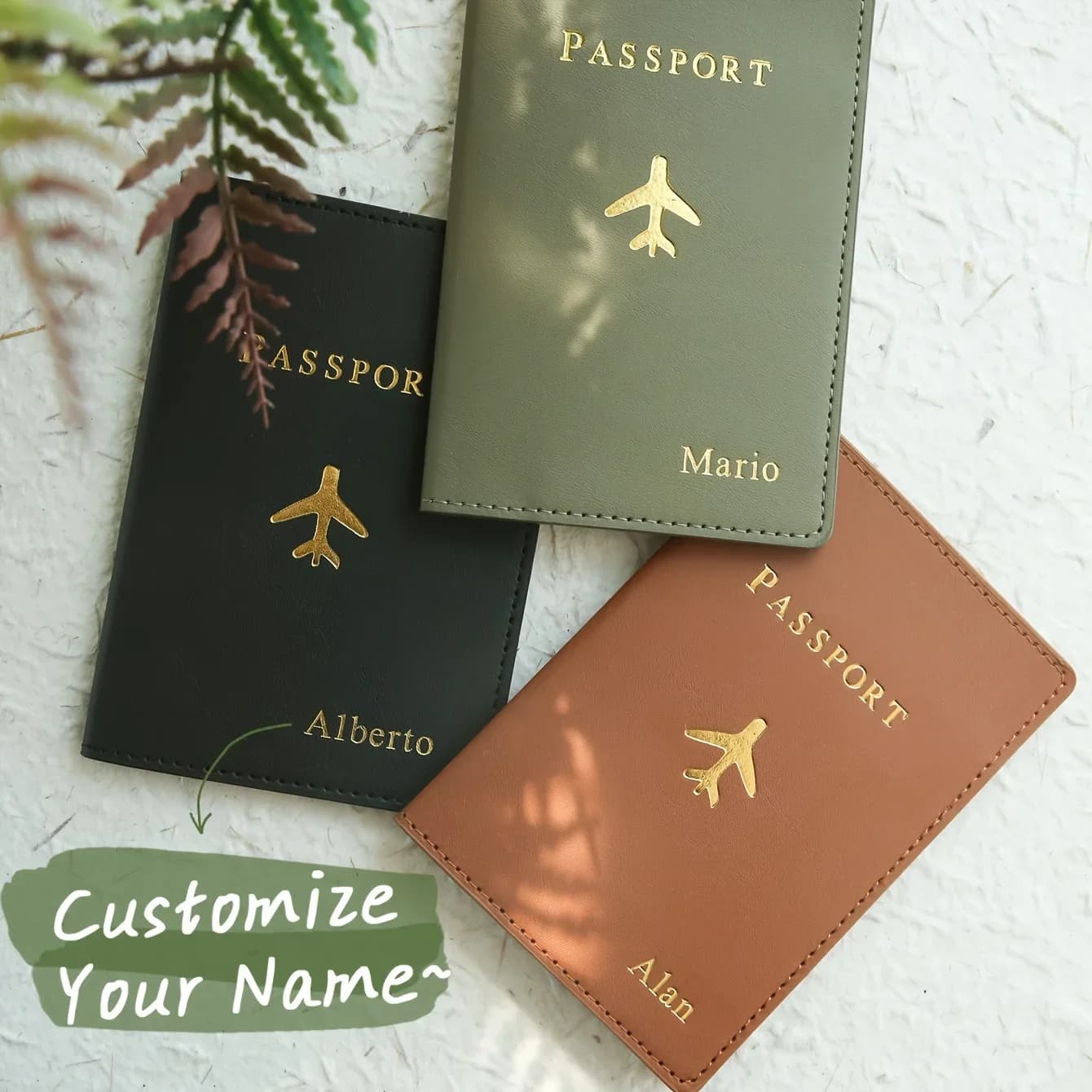 Personalized Golden Monogram Passport Cover Custom Name Travel Document Holder Foldable Lightweight Faux Leather Passport Case