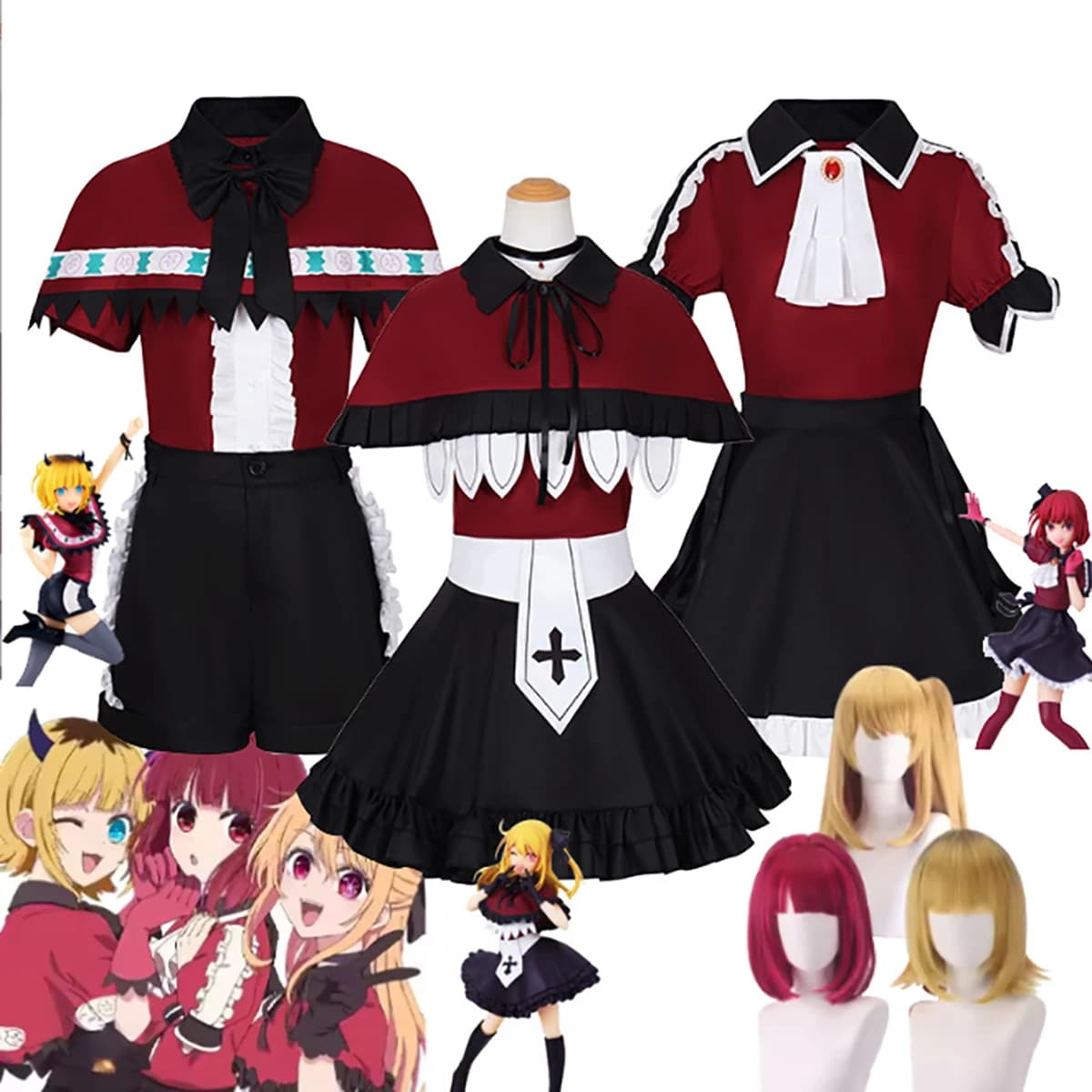 Anime Hoshino Rubii Arima Kana Mem Cosplay Wig Oshi No Ko Cosplay B-Komachi Stage Performance Costumes Red Dress Halloween Cos O