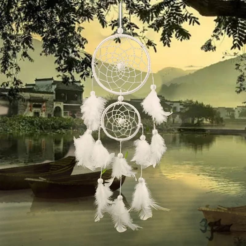 Double Circle Indian Dream Catcher Feather Wind Chimes Wall Hanging Ornaments Manual Dreamcatcher Gifts Home Crafts Decor