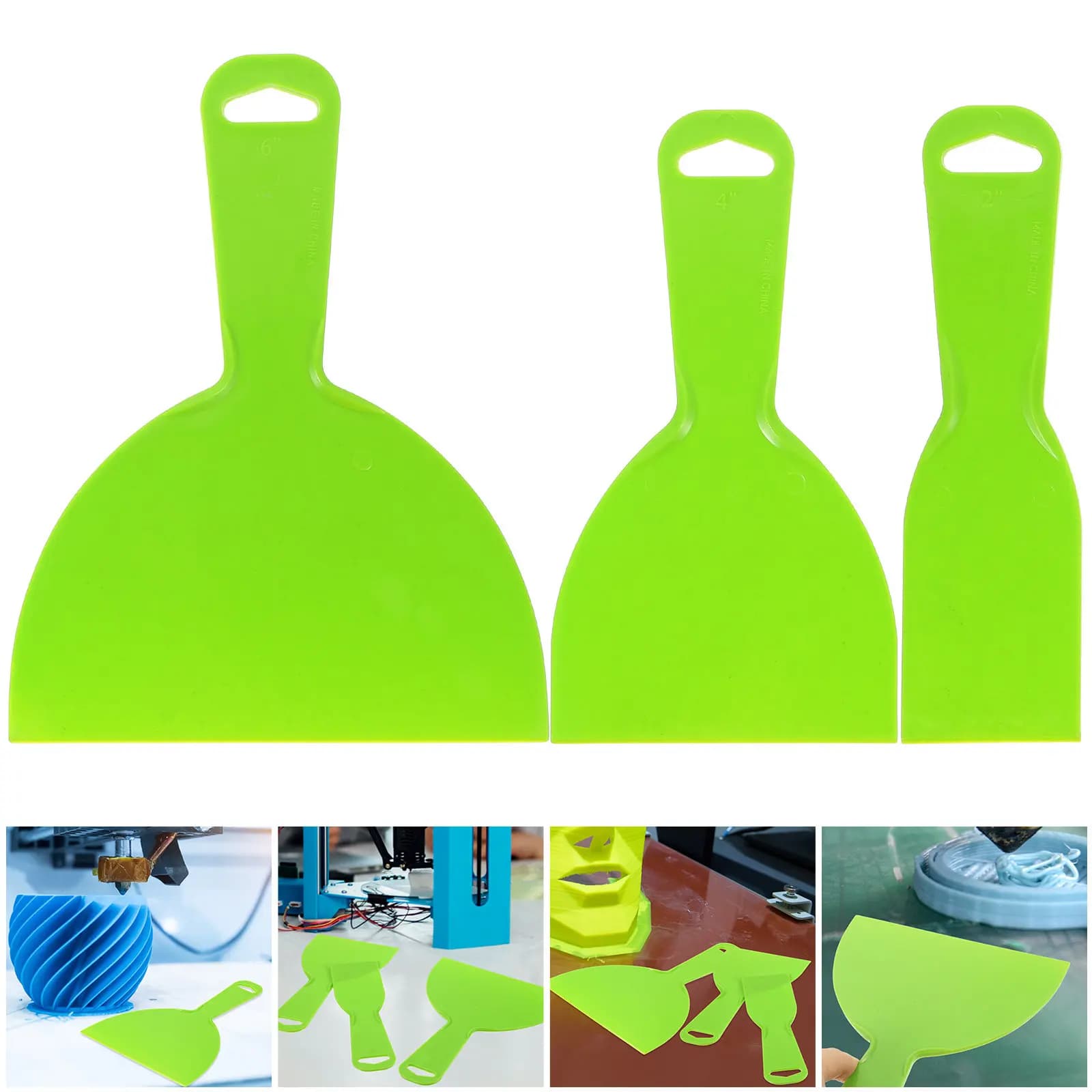 Set di 3 Spatole in Acciaio Inox per Stampante 3D, 2, 4 e 6 Pollici, Raschietti Trattati Termicamente per Facile Rimozione delle Stampe, Manico Ergonomico in TPR