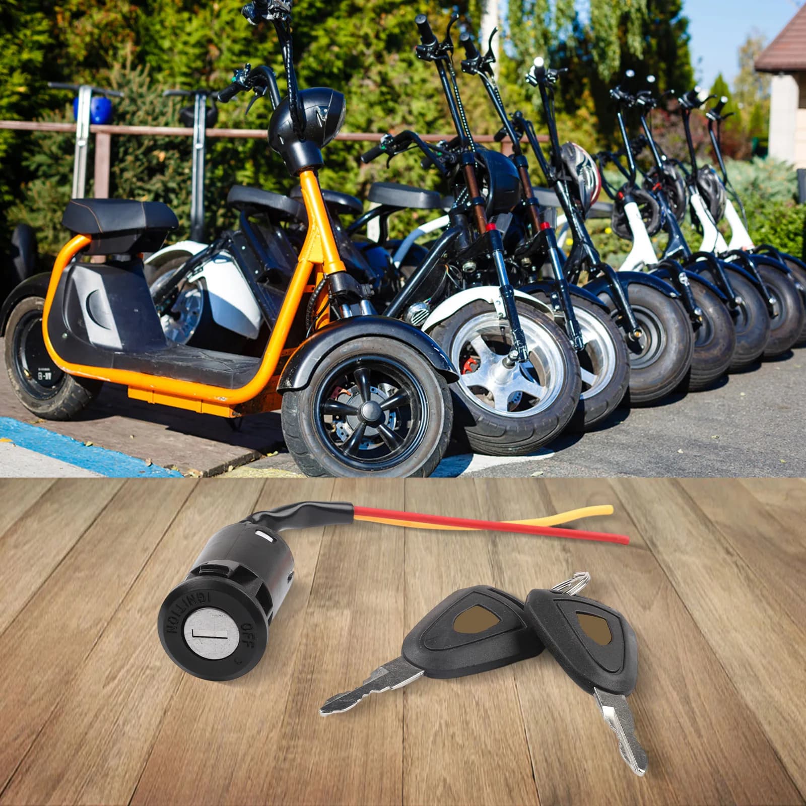 Per scooter elettrico EBike per interruttore a chiave di accensione blocco 2 posizioni filo parte di ricambio con 2 chiavi plastica metallo