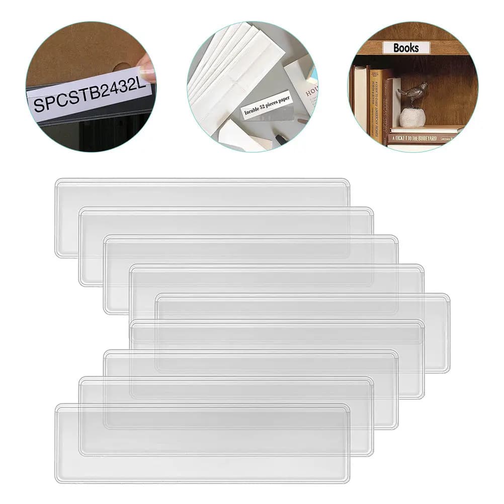 50 Pezzi Porta Carte Adesivi Trasparenti Robusti per Etichette, Indici, Biglietti da Visita, Contenitori per Aula, Organizzazione Libreria
