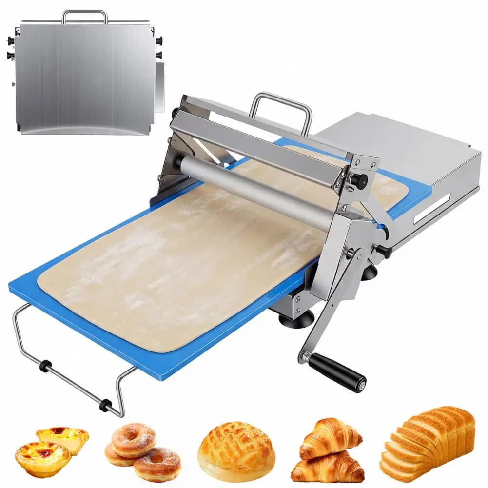 Folding Dough Rolling Machine Stainless Steel Dough Press Adjustable Thickness Dough Sheeter for Baking Croissants Pizza Pasta