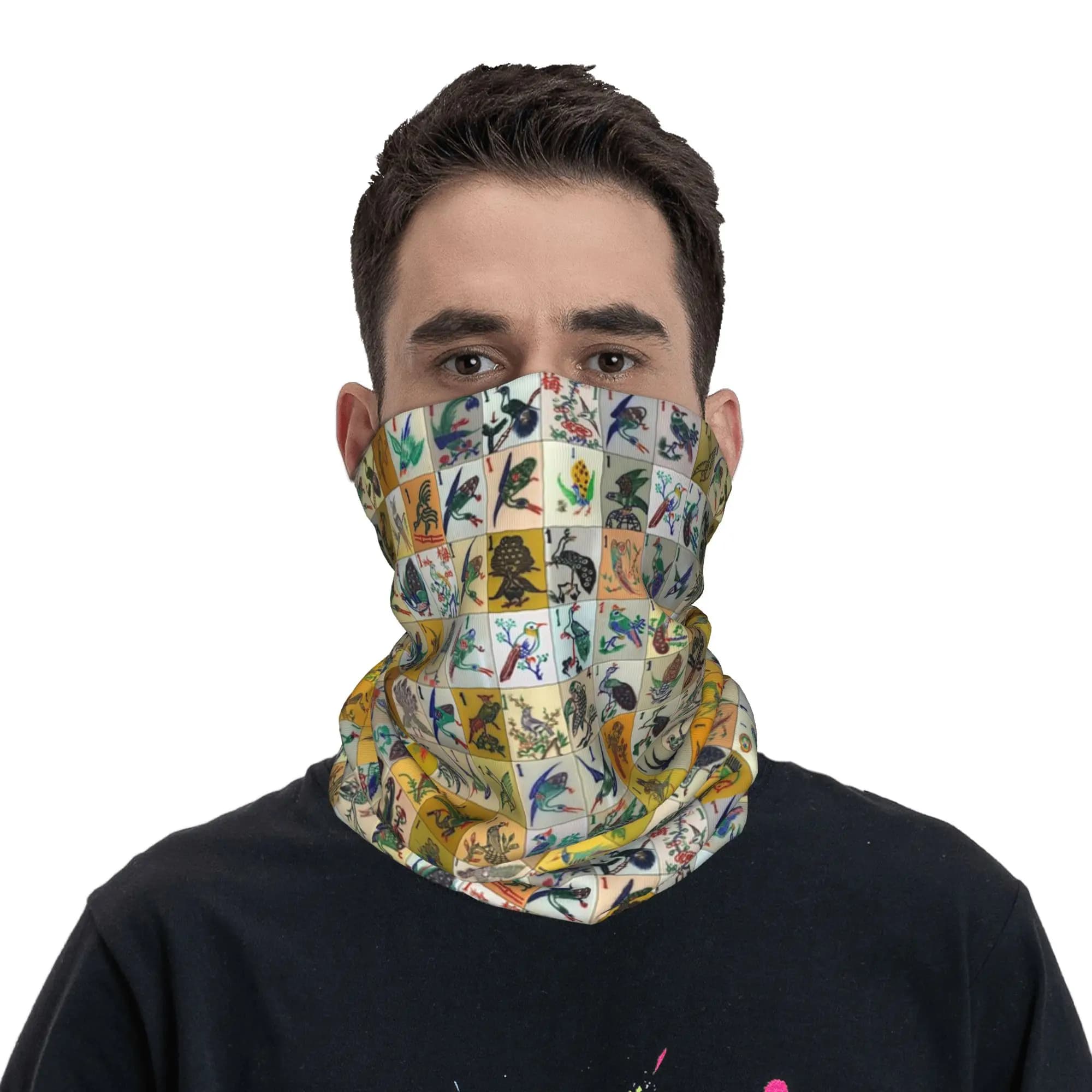 Mah Jongg Birds Mahjong Tiles Bandana Copricollo Maschera stampata Sciarpa Maschera calda per il viso Sport all'aria aperta per uomo donna adulto antivento