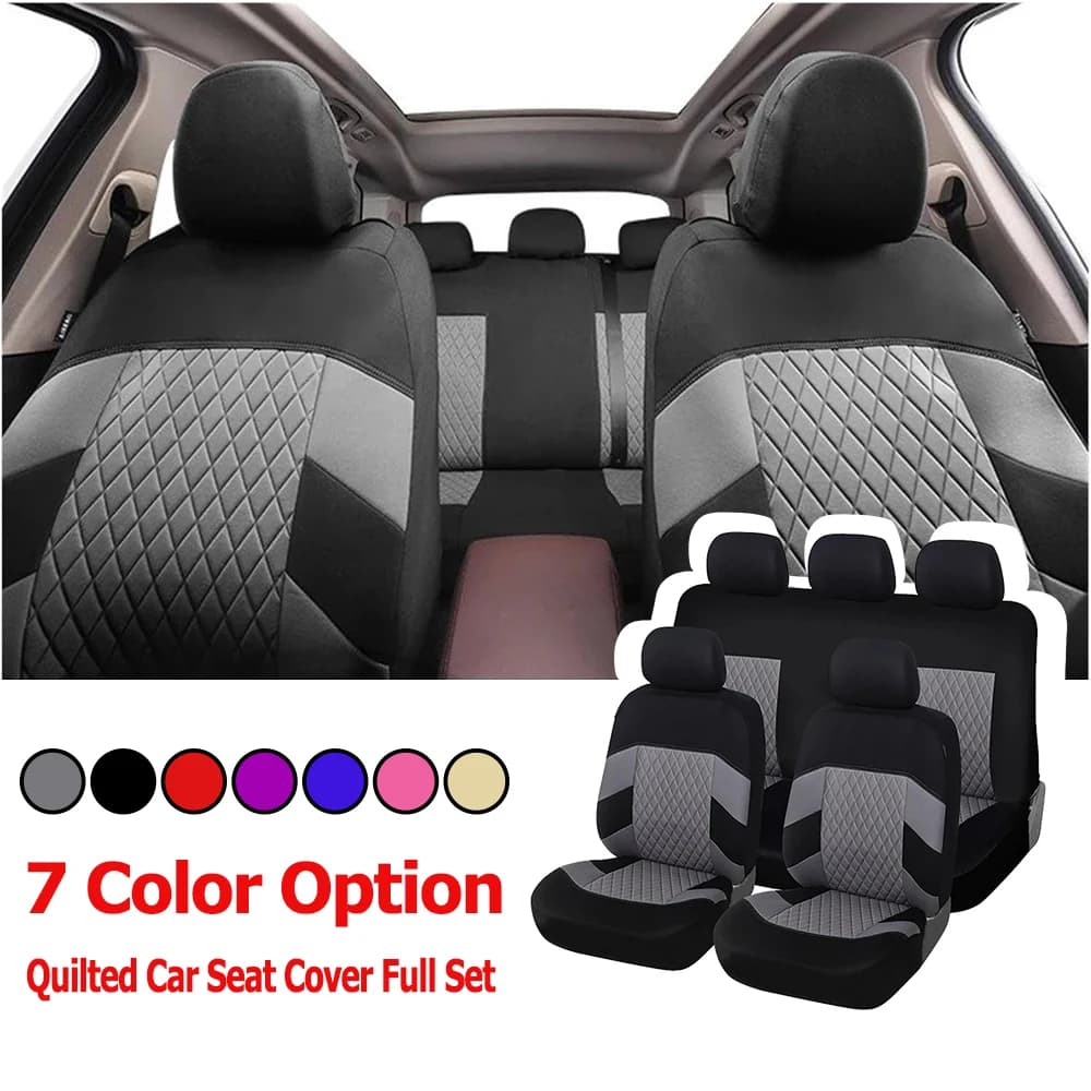 Quadrangular Quilted Car Seat Covers Universal Fit For Cars SUVs Trucks Full Set Interior Accessories