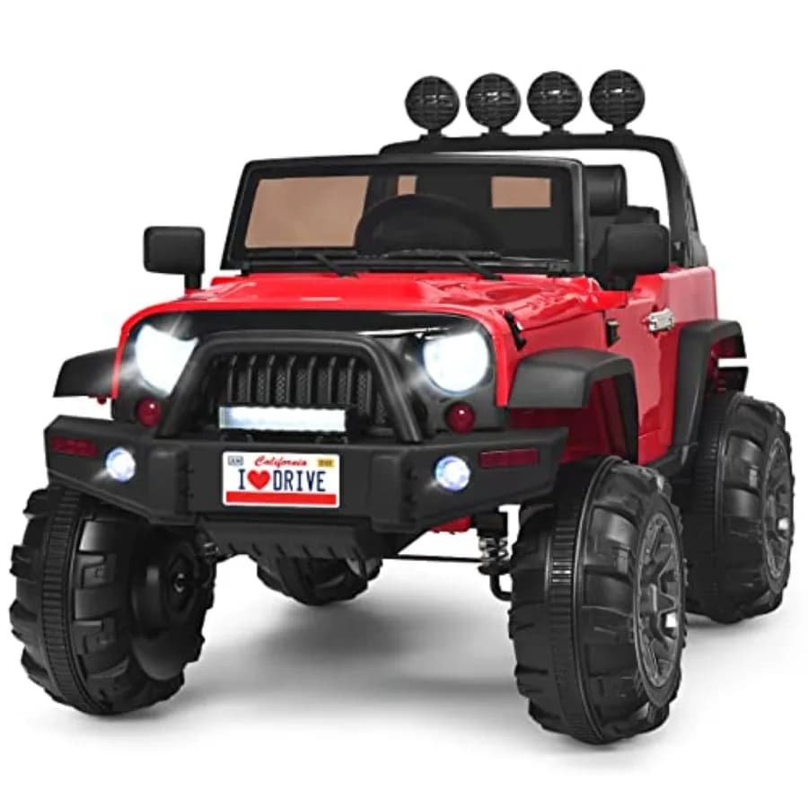 Ride on Car Veicolo elettrico alimentato a batteria da 12 V con telecomando per genitori Sospensione a molla Stoccaggio 3 velocità Luce LED Musica MP3