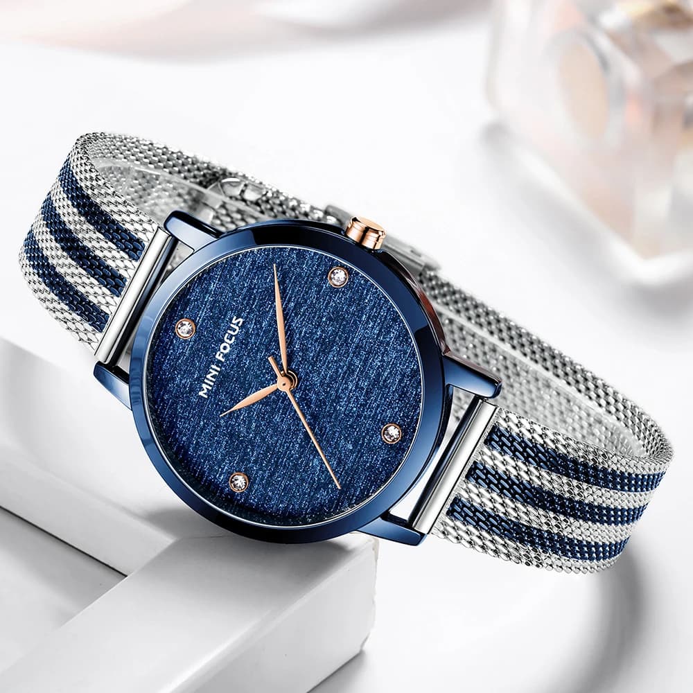 MINI FOCUS 0329L Orologio da donna al quarzo con cintura in maglia di acciaio inossidabile semplice moda Orologi con diamanti impermeabili per donna Reloj Hombre