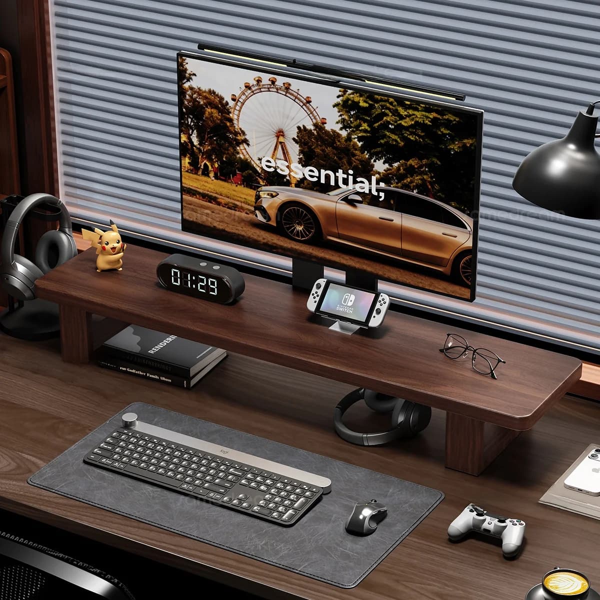 Three Dream Desktop Computer Monitor Riser Office Desk Storage Rack Laptop Wood Stand Rectangular Shape Wooden Craft