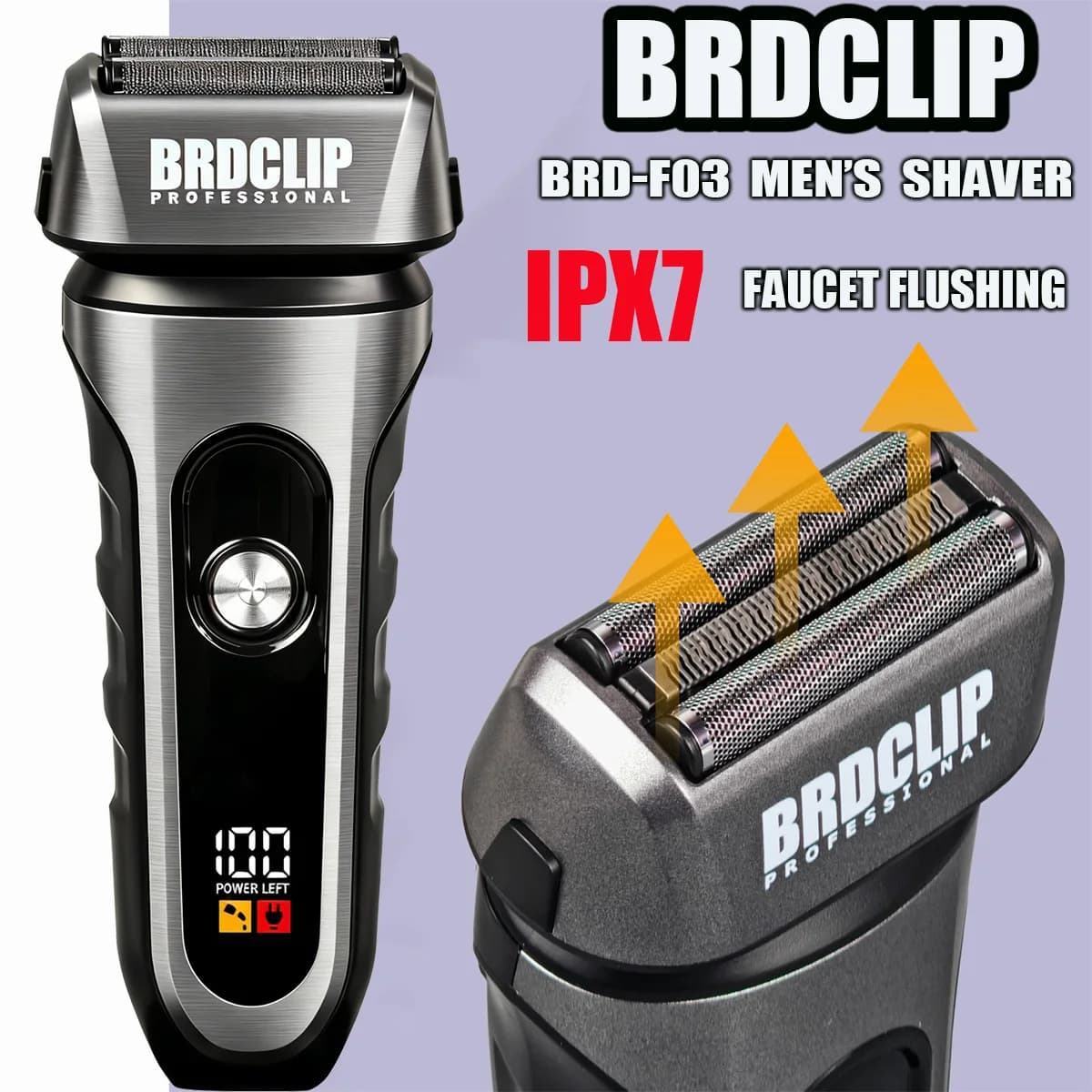 BRDCLIP F03 Rasoio elettrico da uomo 3 Lamina di rasoio IPX7 Rubinetto di lavaggio Tagliacapelli professionale Tagliacapelli Barba Trimmer