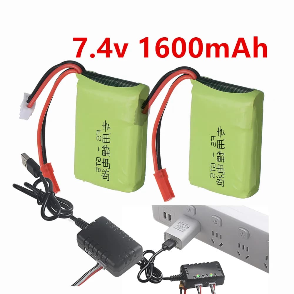Batteria Lipo 7.4v 1600mah Compatibile con Trasmettitore Flysky FS-GT5 2.4G 6CH per Auto RC, Barca e Telecomando