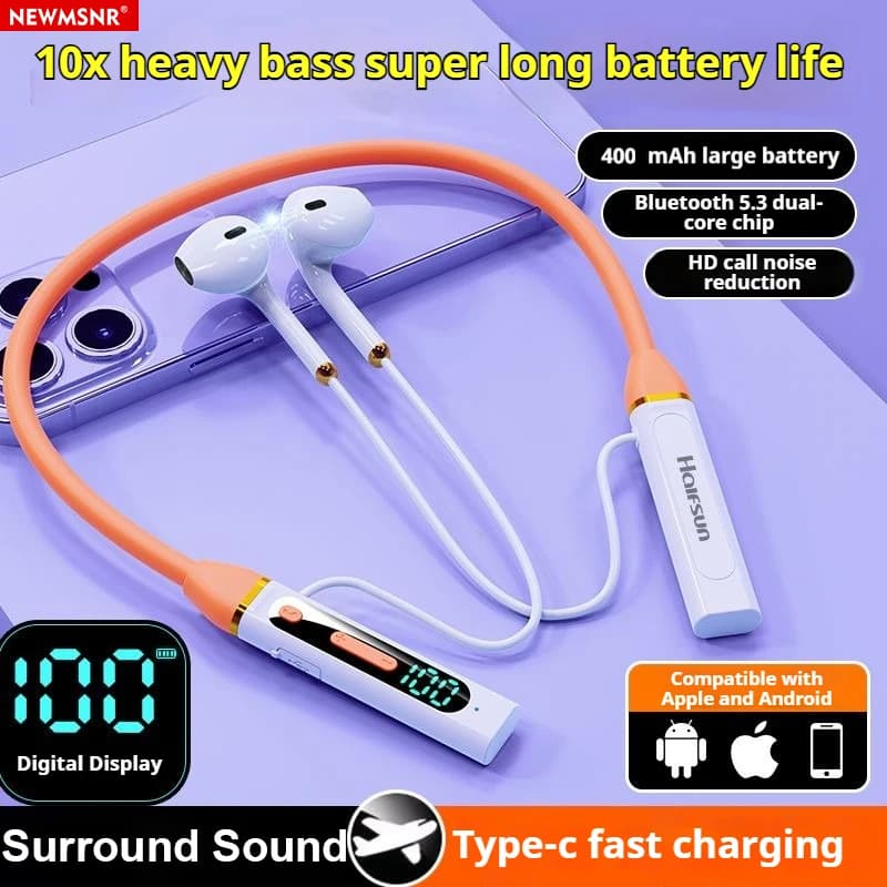 40 ore di riproduzione Auricolari Bluetooth LED Auricolari audio HiFi Cuffie wireless Sport Riduzione del rumore Cuffie con archetto da collo impermeabili