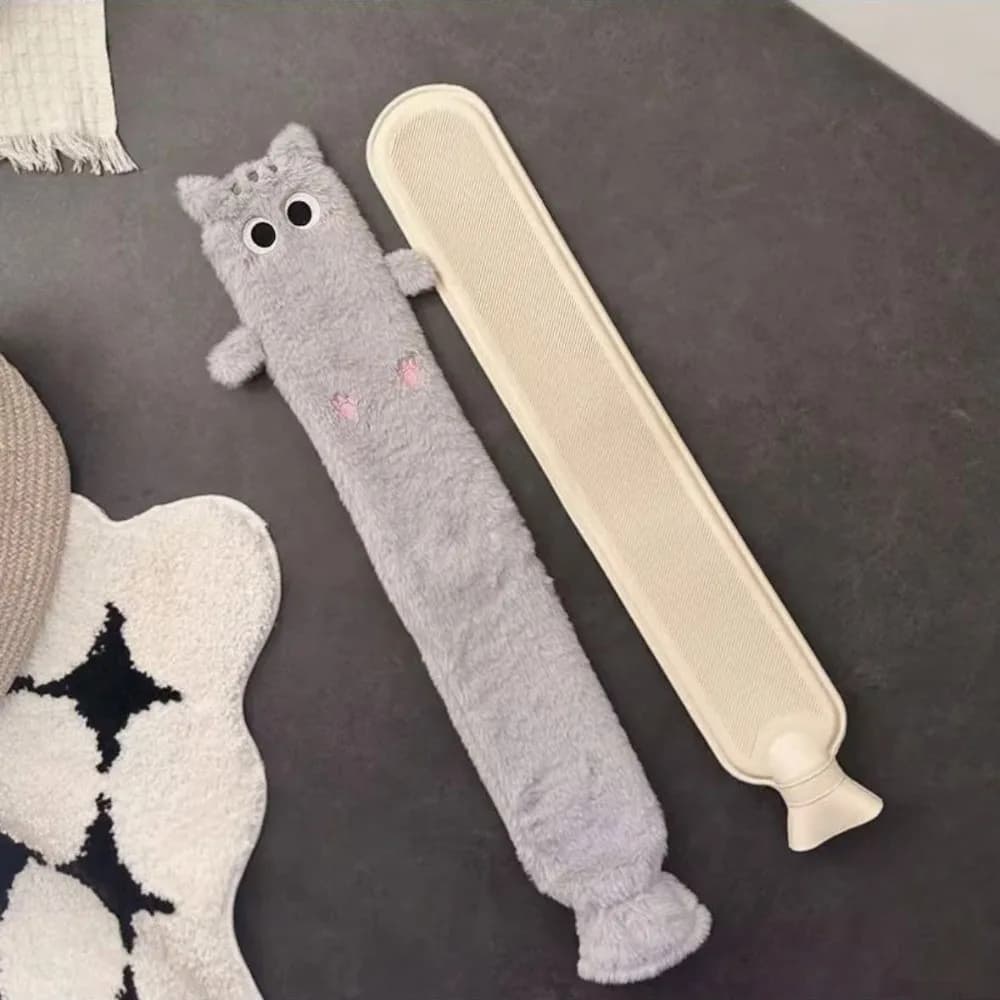 Water-filled Siamese Cat Hot Water Bag Plush Cartoon Long Cat Hot Water Bottle Detachable Durable Kitty Hand Warmer Bed Warming