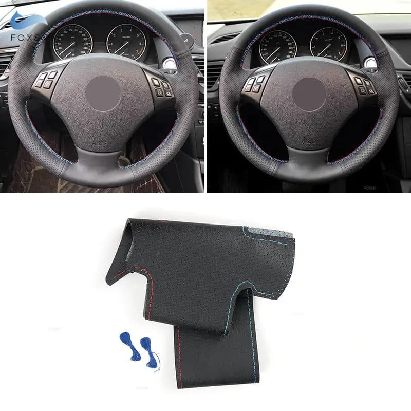 DIY braces Car cover for BMW Series 3 E90 E91 2005-2011 X1 E84 2010-2013 Transforated leather with blue red line