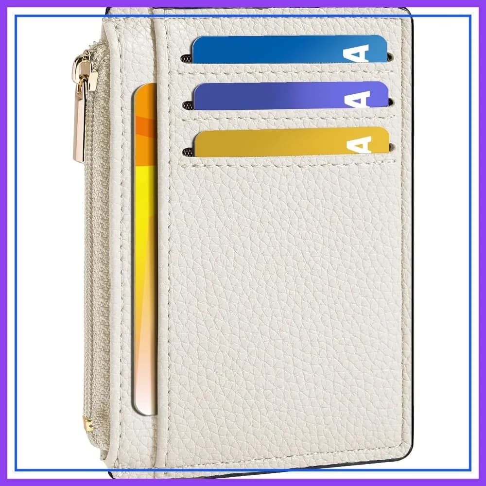 Portafoglio Sottile Minimalista con Blocco RFID per Tasca Frontale, Porta Carte Compatto con Finestra per Documenti, Bianco Crema