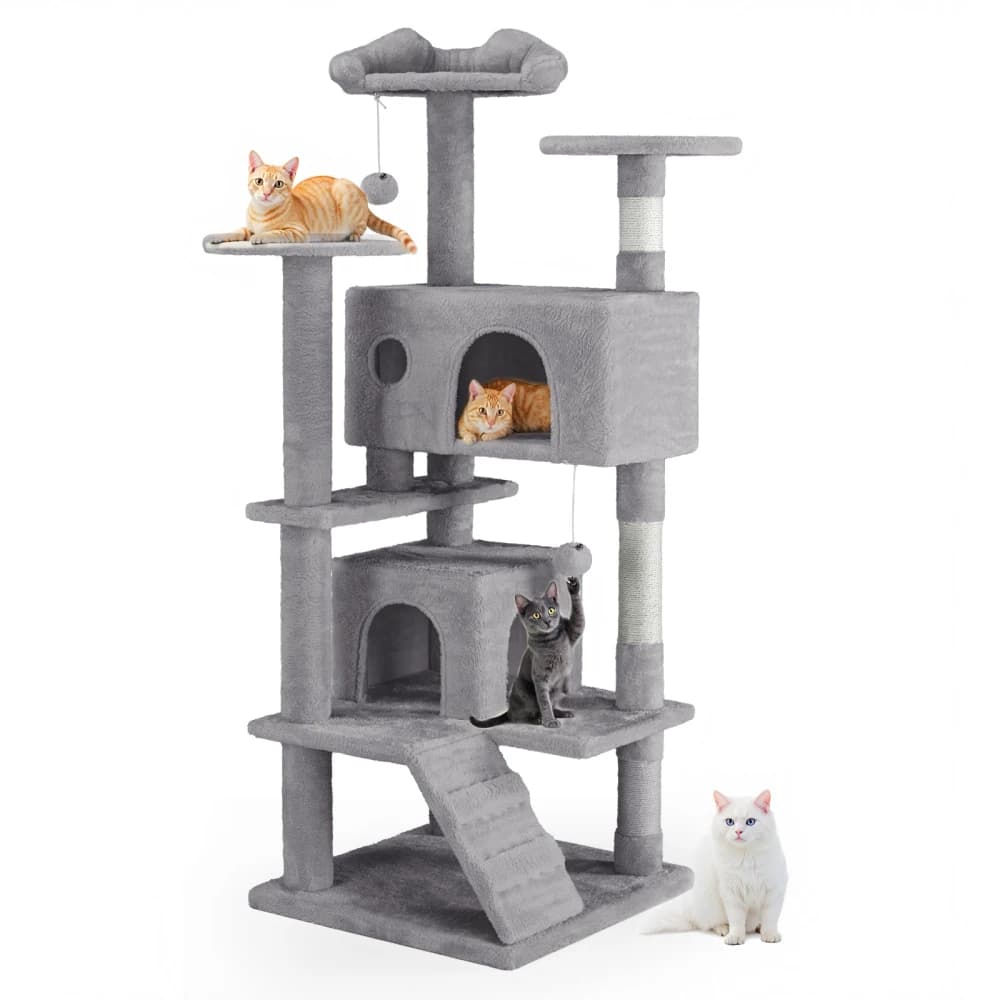 Albero per gatti da 54 pollici, torre multi-story per gatti da interno, sala giochi per animali domestici con ampio appartamento