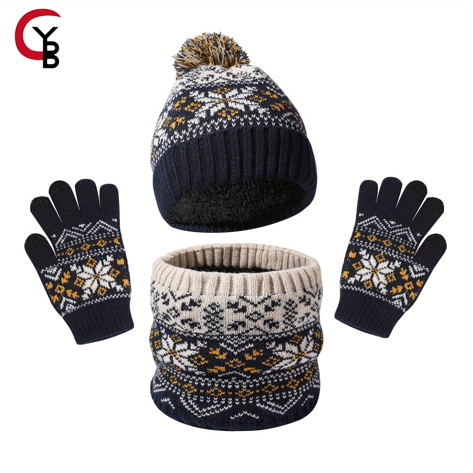 YANBIGUO Set di guanti e sciarpe per cappelli invernali per bambini, cappelli per ragazze e ragazzi, berretto con pompon, guanti scaldacollo in maglia per bambini, set foderato in pile