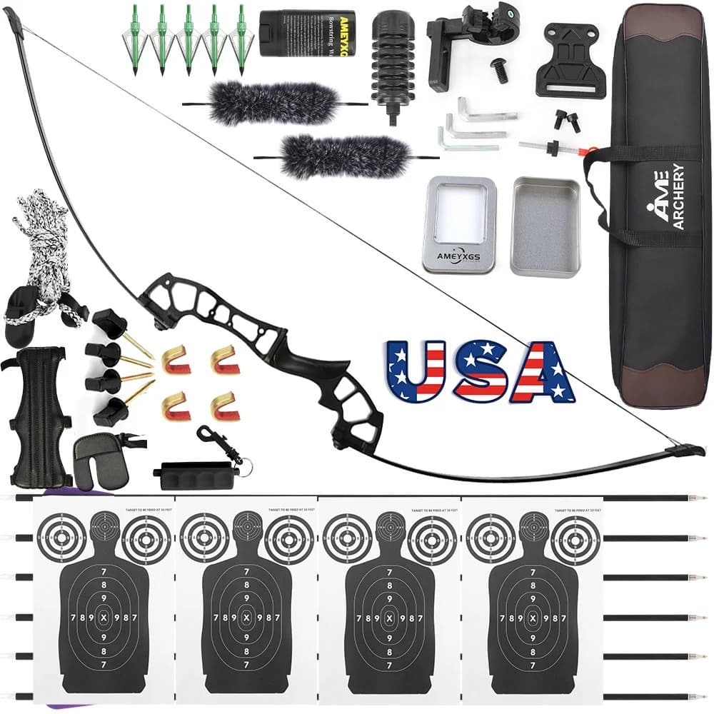 Straight Pull Bow 40lbs Right Hand Takedown Kit with Carbon Arrows Perfect for Beginners and Adult Archers Great for Backyard Target Training and Recreational Shooting Activities