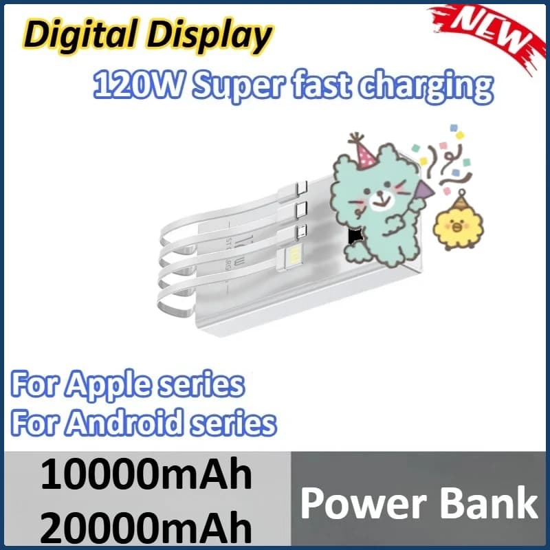 10000mAh 20000mAh PowerBank Portable Digital Display External Battery for IPhone for Samsung for Xiaomi 120W Super Fast Charging