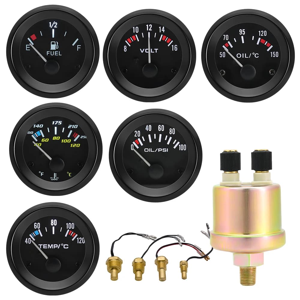 Misuratore di temperatura automatico con sensore 1/8 NPT 52mm LED Indicatore digitale della temperatura dell'olio/acqua PSI Pressa dell'olio Calibro nero adatto per auto a benzina