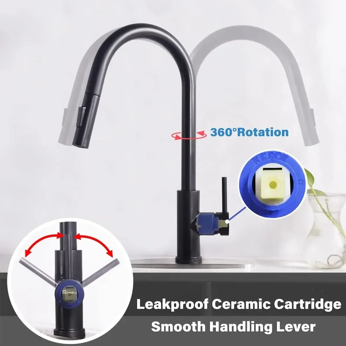 Brushed Nickel Kitchen Faucet Single Hole Pull Out Spout Kitchen Sink Mixer Tap Stream Sprayer Head Chrome/Black Mixer Tap