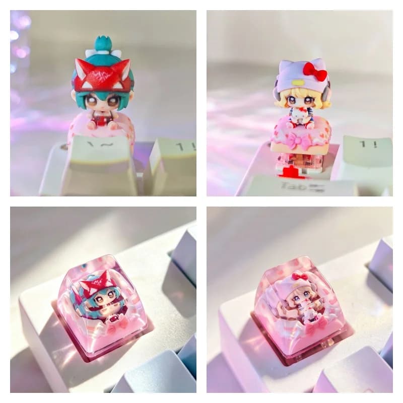 Doujin Merch Cute Cake Kiriko Juno Cartoon 3D Artisan Keycap Epoxy Resin Keycap For Mechanical Keyboard Collectible Toy Gift