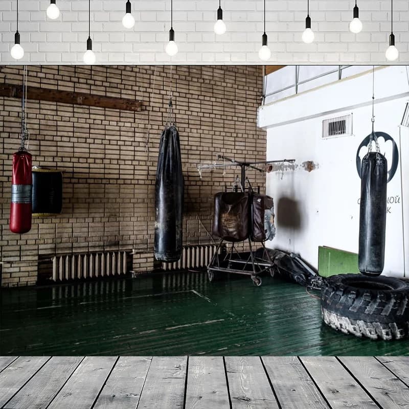 Brick Wall Gym Photography Background Banner Interior Boxing Bag Kettlebell Weightlift Gym Decor Fitness Background