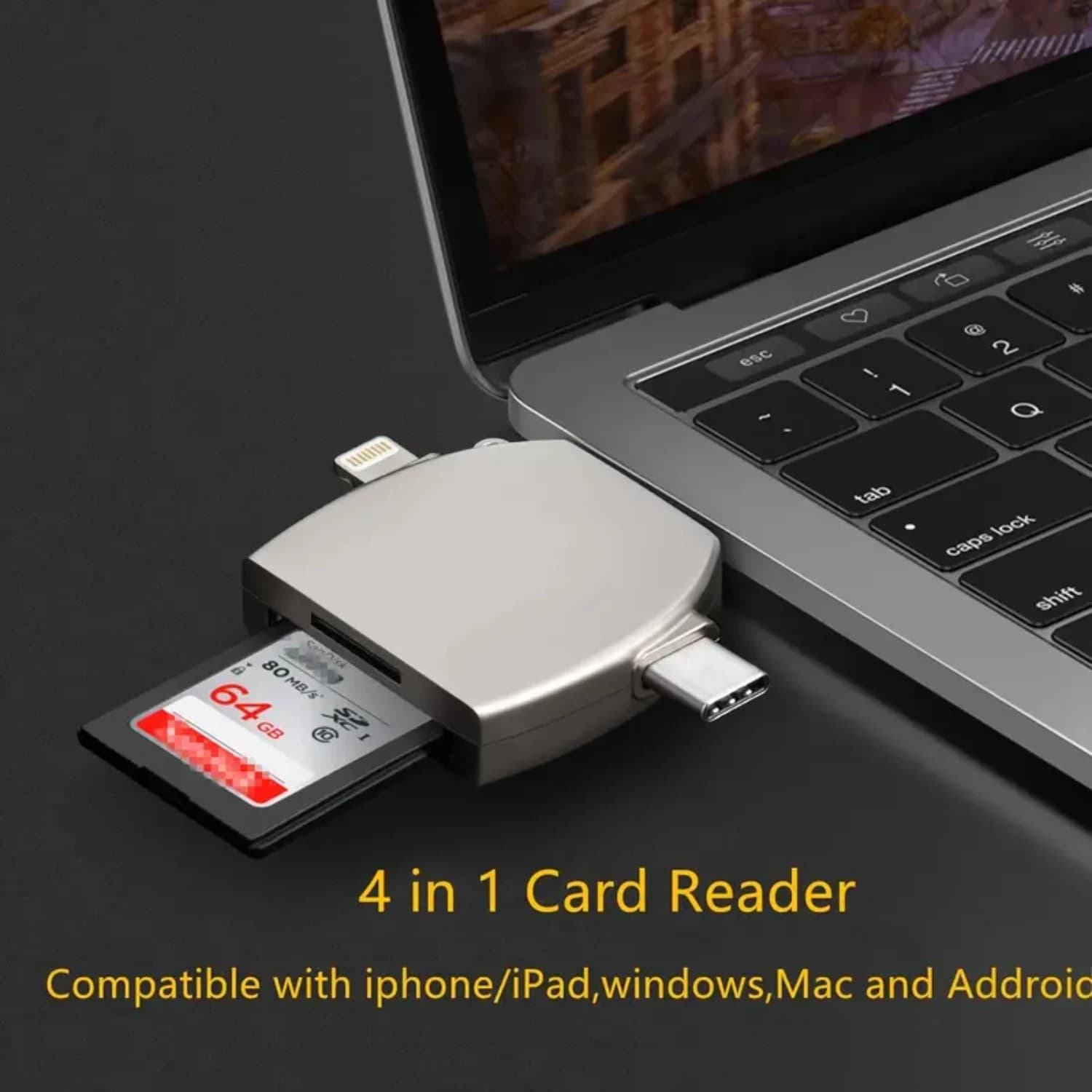 Lettore di schede SD/Micro SD per IPhone/ipad/Android/Mac/computer/fotocamera, lettore di schede di memoria portatile Adattatore per schede Micro SD 4 in 1 e Tra