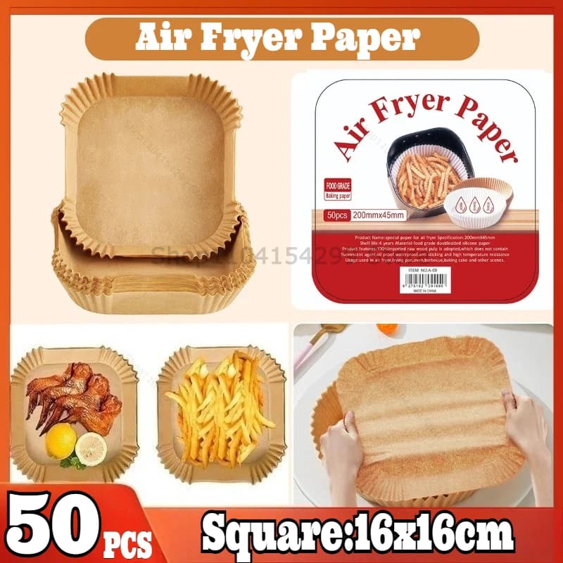 50 packs of non-stick paper coated with air fryer to bake in the oven and microwave ovens, easy to clean and separated for a healthier cooking