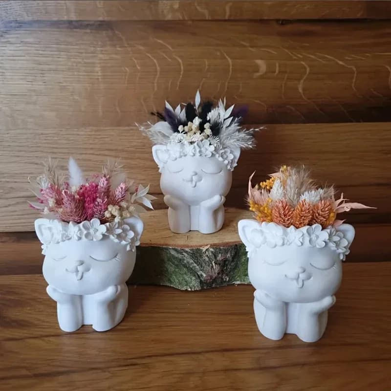 Stampo in silicone a forma di gatto per vaso da fiori, vaso da fiori in resina fai da te a forma di gatto, graziosa scatola portaoggetti a forma di gatto, portacandele in gesso/cemento a forma di gatto