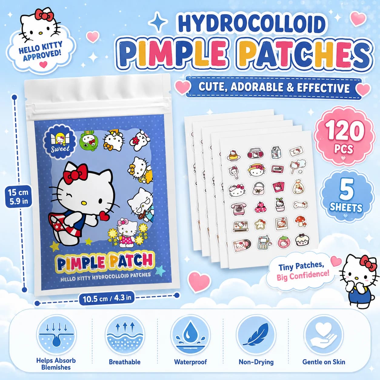 120 cerotti Hello Kitty for acne, face patches for acne, hydrogel patches for acne removal, concealer