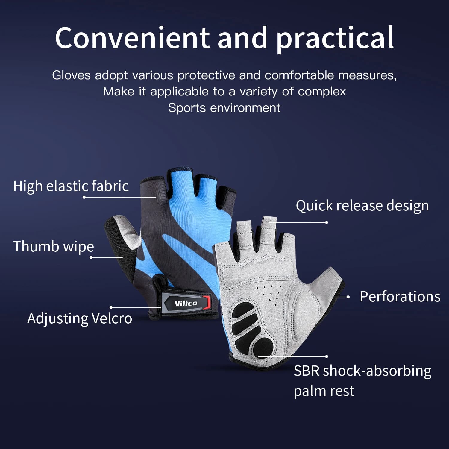 A pair of unisex cycling gloves with half fingers, thick and breathable, cushioning, suitable for running in the gym and cycling.