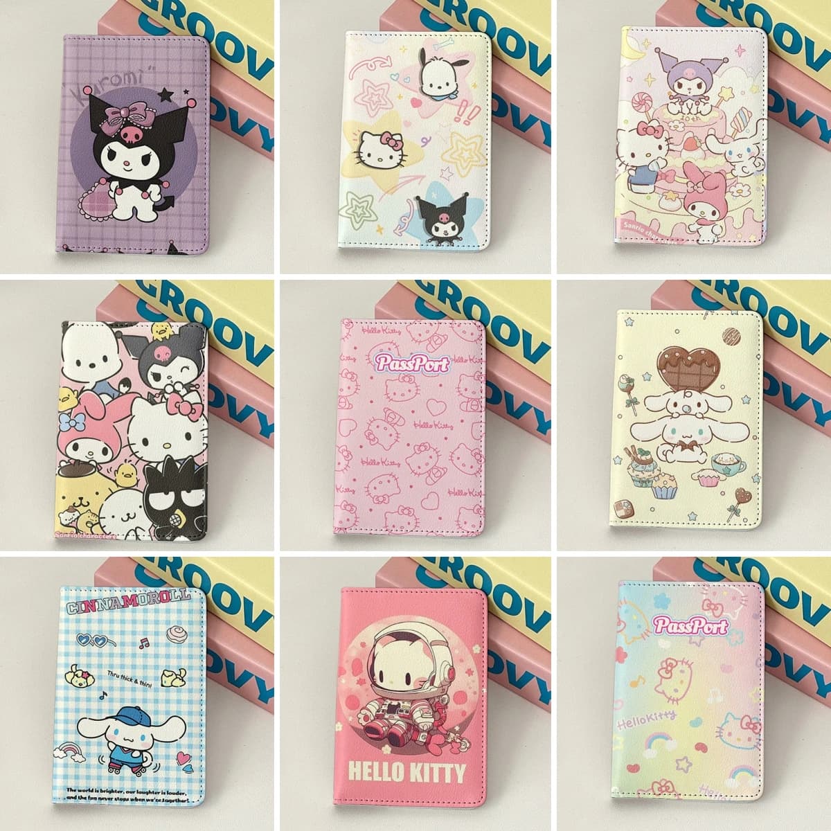 Kawaii Hello Kitty Kuromi My Melody Custodia protettiva per passaporto in pelle PU Borsa protettiva per passaporto da viaggio portatile per cartoni animati anime