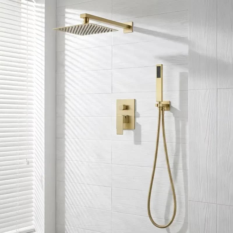 Bathroom Shower Hot and Cold Shower Mixer in Wall Mounted Rain Concealed Shower Set Brushedgold Nickle Stainless Steel Gold
