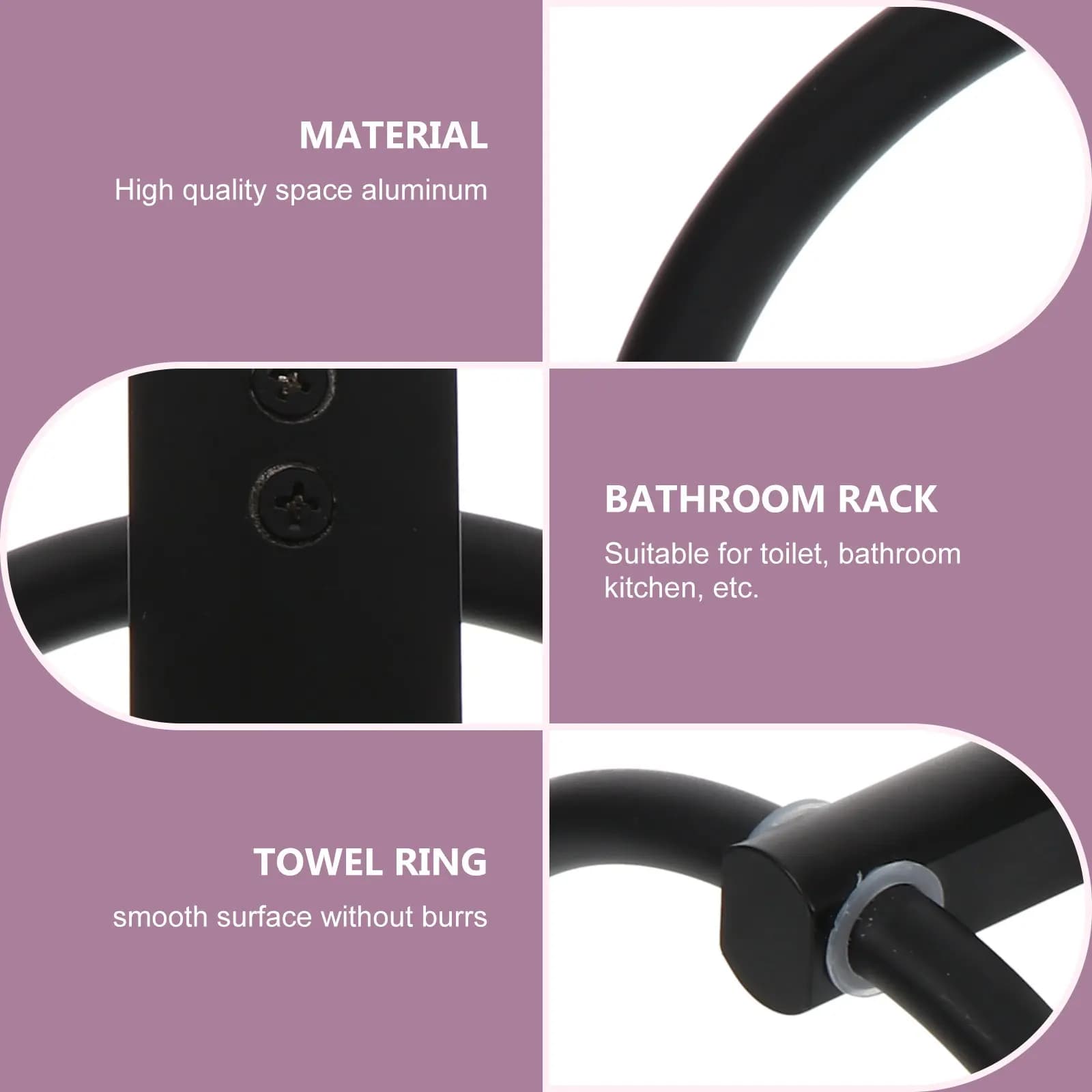 Set di 1 Anello Portasciugamani Moderno in Alluminio, Anello da Parete per Bagno, Resistente alla Ruggine, Robusto Gancio Portaoggetti per Asciugamani e Vestiti