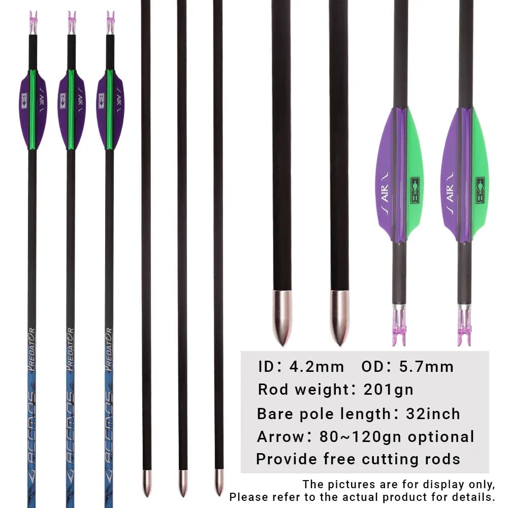 6/12 pz ID4.2mm Freccia 32in Colonna Vertebrale 250-1000 albero Tiro Con L'arco In Carbonio Puro Con 2in AIR Freccia piume caccia tiro