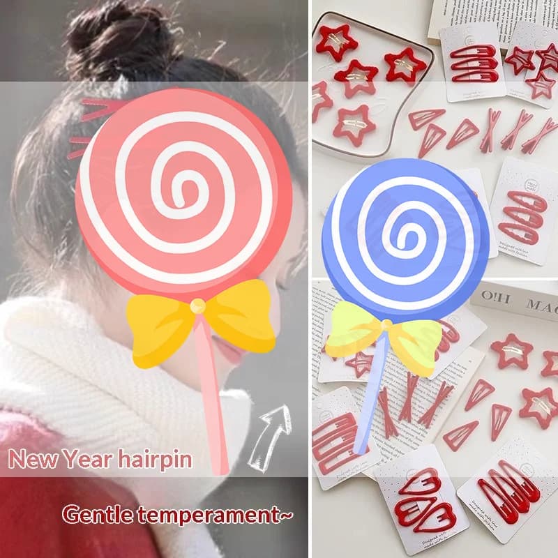 Set di 3 fermagli per capelli rossi per ragazze, forcine geometriche, graziosi accessori per capelli per la scuola e l'uso quotidiano